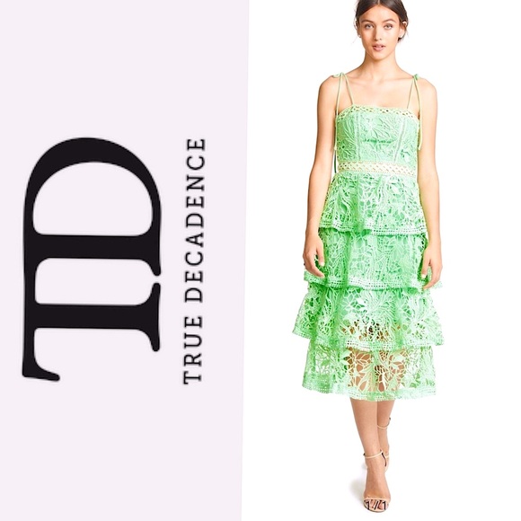 NWOT London brand True Decadence lace tiered dress in pistachio green - Picture 1 of 6